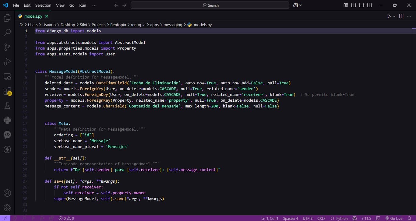 API de mensajería interna en app Inmobiliaria - Django REST Framework, Django Channels, Websockets y PostgreSQL